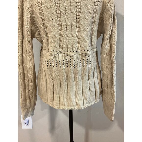 Cream Cable Knit Size Large Cottagecore Sweater Cozy Fisherman Knit - Picture 8 of 12